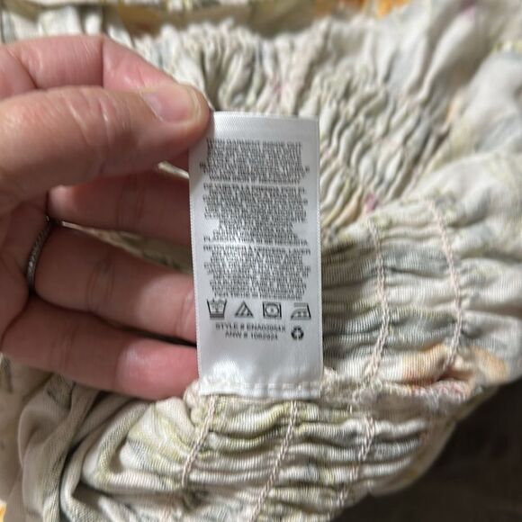 Kensie Jeans L Beige Gold Green Lily Linen On Off Shoulder Square Neck Top - Picture 10 of 10